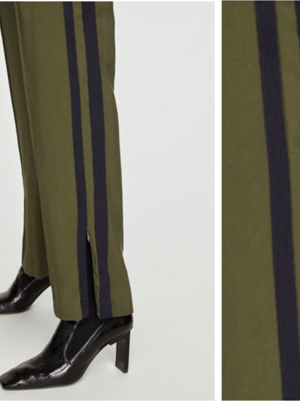 Zara Olive Green Wide-Leg Pants with Black Side Stripes - Picture 2 of 12